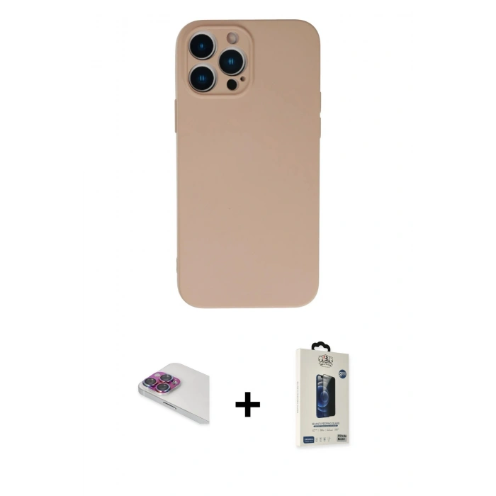 MARSİLYAN™- iPhone 13 Pro Max Kılıf Ahenk Serisi - Siyah Bilvis Hayalet Cam Ekran Koruyucu + Pers Alüminyum Kamera Lens - GI