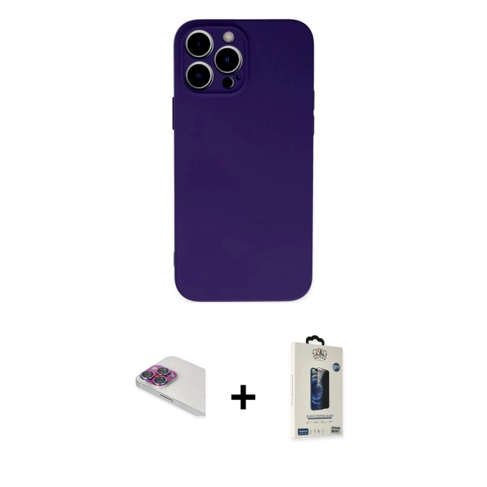 MARSİLYAN™- iPhone 13 Pro Max Kılıf Ahenk Serisi - Siyah Bilvis Hayalet Cam Ekran Koruyucu + Pers Alüminyum Kamera Lens - GI