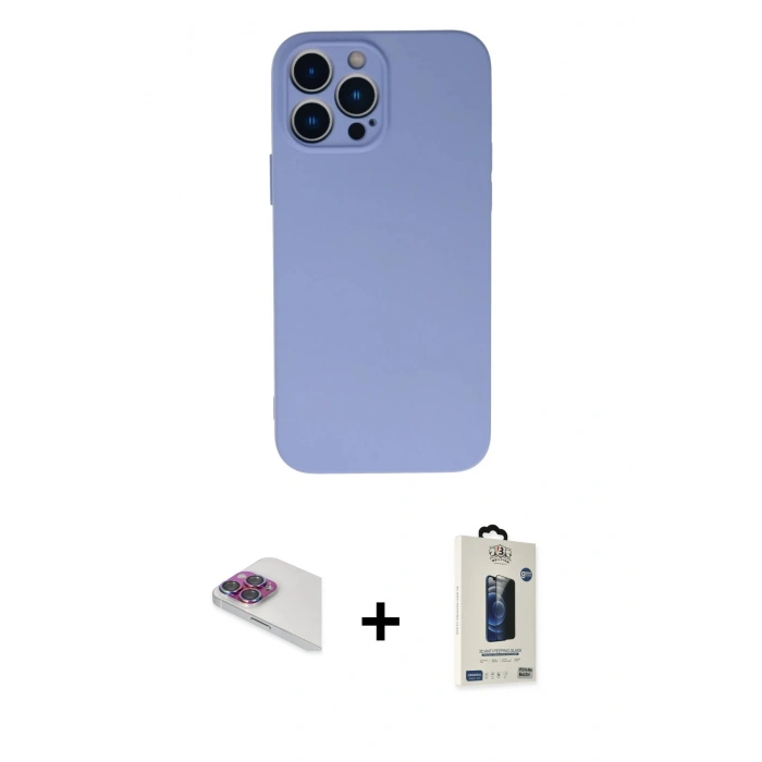 MARSİLYAN™- iPhone 13 Pro Max Kılıf Ahenk Serisi - Siyah Bilvis Hayalet Cam Ekran Koruyucu + Pers Alüminyum Kamera Lens - GI