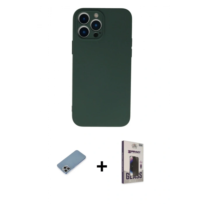 MARSİLYAN™- iPhone 13 Pro Max Kılıf Ahenk Serisi - Siyah Bilvis Hayalet Cam Ekran Koruyucu + Shine Kamera Lens Koruma Cam - GI