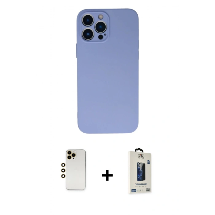 MARSİLYAN™- iPhone 13 Pro Max Kılıf Ahenk Serisi - Siyah Bilvis Hayalet Cam Ekran Koruyucu + Shine Kamera Lens - GD
