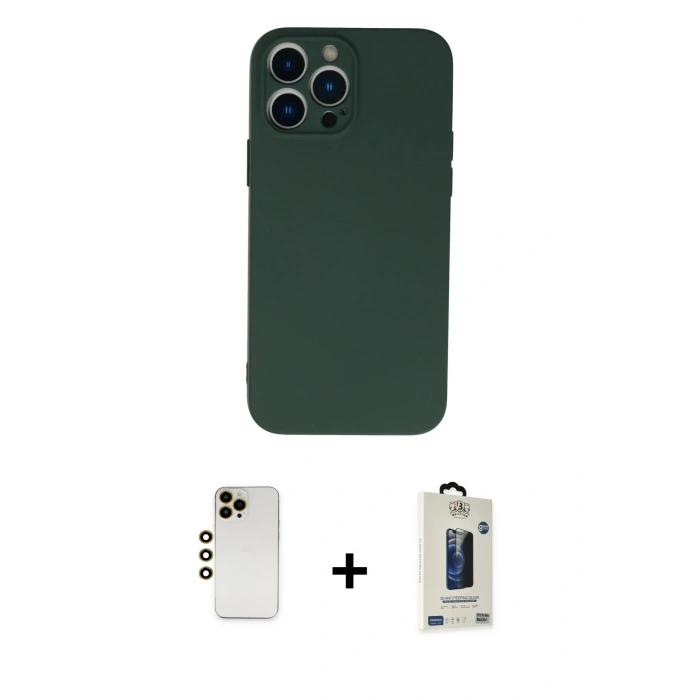 MARSİLYAN™- iPhone 13 Pro Max Kılıf Ahenk Serisi - Siyah Bilvis Hayalet Cam Ekran Koruyucu + Shine Kamera Lens - GD