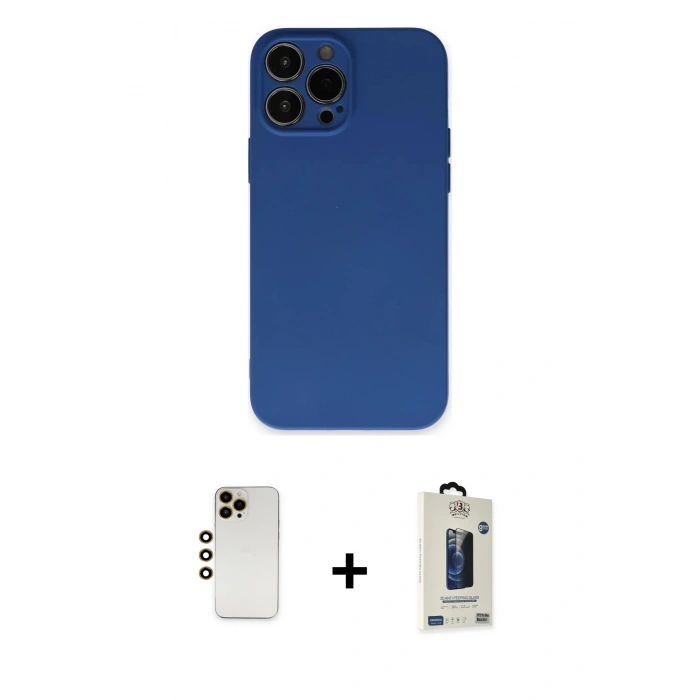 MARSİLYAN™- iPhone 13 Pro Max Kılıf Ahenk Serisi - Siyah Bilvis Hayalet Cam Ekran Koruyucu + Shine Kamera Lens - GD