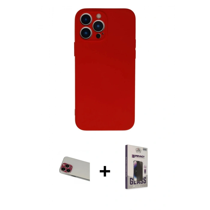 MARSİLYAN™- iPhone 13 Pro Max Kılıf Ahenk Serisi - Siyah Bilvis Hayalet Cam Ekran Koruyucu + Rainbow Kamera Lens Koruma Cam - KI