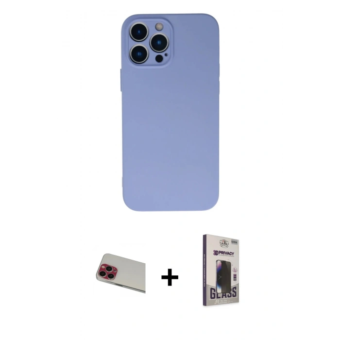 MARSİLYAN™- iPhone 13 Pro Max Kılıf Ahenk Serisi - Siyah Bilvis Hayalet Cam Ekran Koruyucu + Rainbow Kamera Lens Koruma Cam - KI