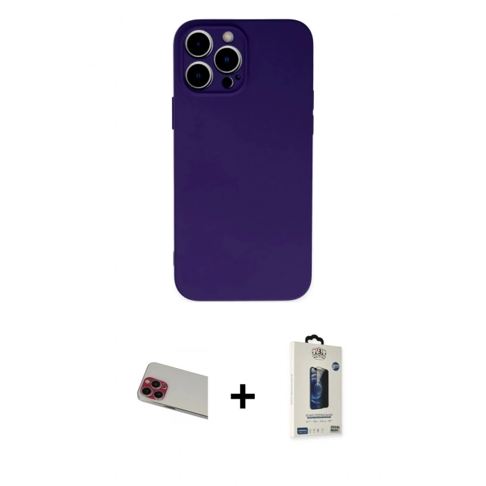 MARSİLYAN™- iPhone 13 Pro Max Kılıf Ahenk Serisi - Siyah Bilvis Hayalet Cam Ekran Koruyucu + Rainbow Kamera Lens Koruma Cam - KI