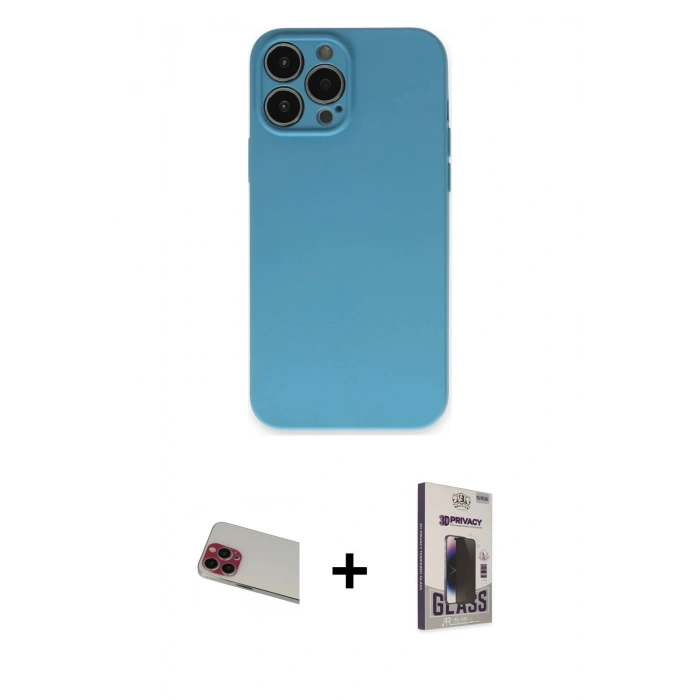 MARSİLYAN™- iPhone 13 Pro Max Kılıf Ahenk Serisi - Siyah Bilvis Hayalet Cam Ekran Koruyucu + Rainbow Kamera Lens Koruma Cam - KI