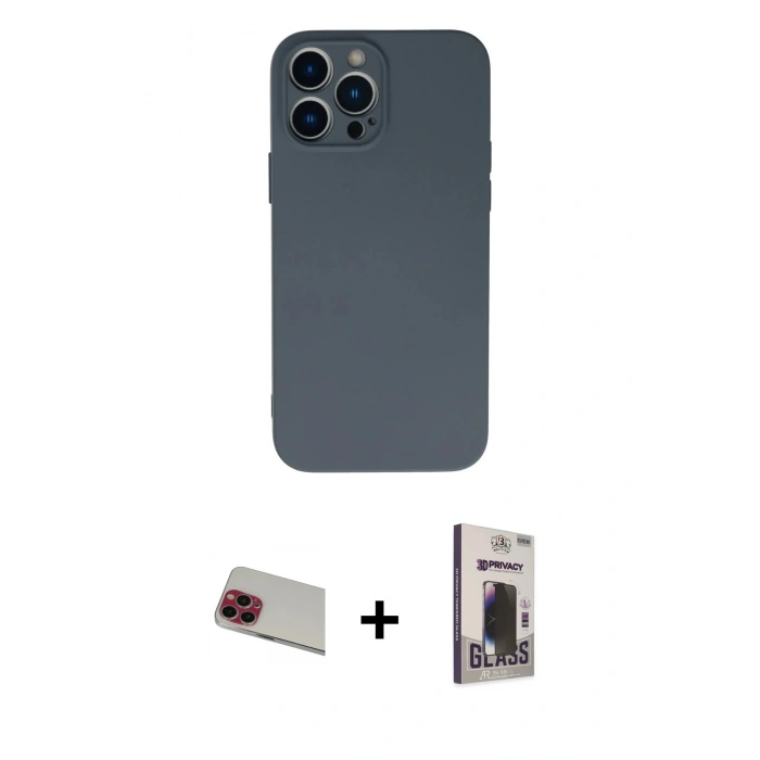 MARSİLYAN™- iPhone 13 Pro Max Kılıf Ahenk Serisi - Siyah Bilvis Hayalet Cam Ekran Koruyucu + Rainbow Kamera Lens Koruma Cam - KI