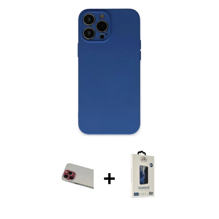 MARSİLYAN™- iPhone 13 Pro Max Kılıf Ahenk Serisi - Siyah Bilvis Hayalet Cam Ekran Koruyucu + Rainbow Kamera Lens Koruma Cam - KI