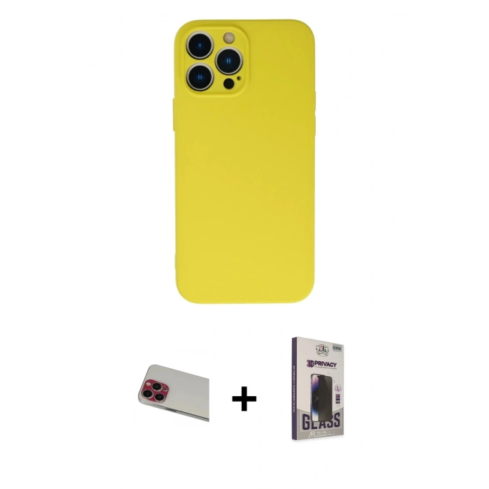 MARSİLYAN™- iPhone 13 Pro Max Kılıf Ahenk Serisi - Siyah Bilvis Hayalet Cam Ekran Koruyucu + Rainbow Kamera Lens Koruma Cam - KI