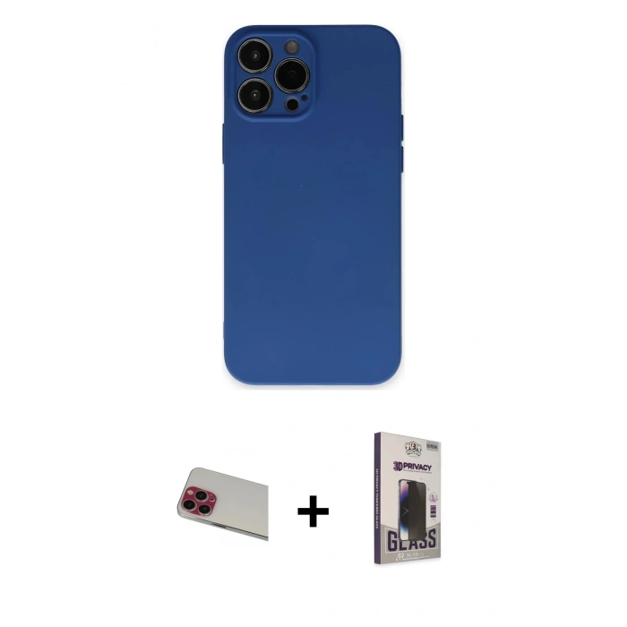MARSİLYAN™- iPhone 13 Pro Max Kılıf Ahenk Serisi - Siyah Bilvis Hayalet Cam Ekran Koruyucu + Rainbow Kamera Lens Koruma Cam - KI