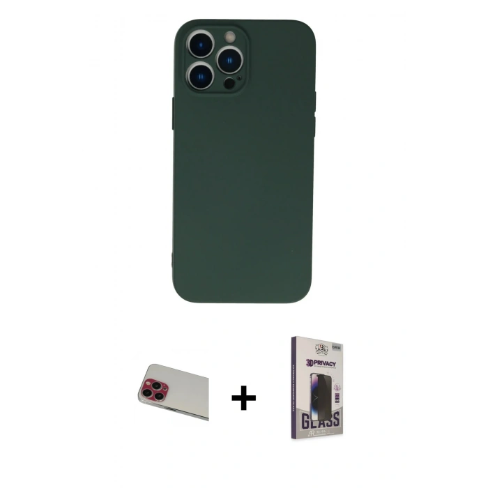 MARSİLYAN™- iPhone 13 Pro Max Kılıf Ahenk Serisi - Siyah Bilvis Hayalet Cam Ekran Koruyucu + Rainbow Kamera Lens Koruma Cam - KI