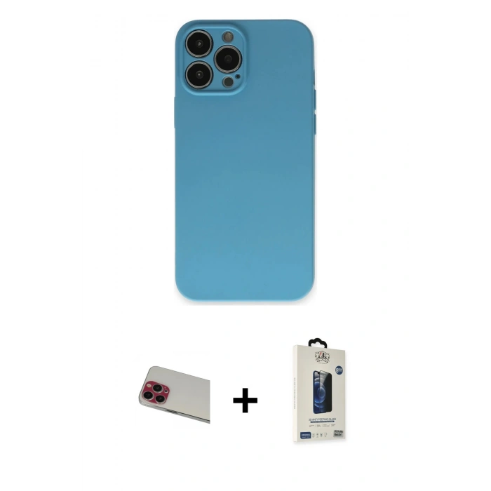 MARSİLYAN™- iPhone 13 Pro Max Kılıf Ahenk Serisi - Siyah Bilvis Hayalet Cam Ekran Koruyucu + Rainbow Kamera Lens Koruma Cam - KI