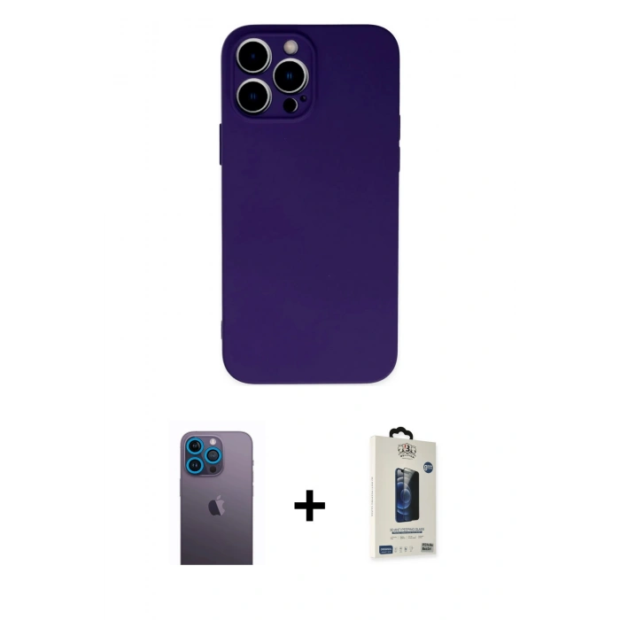 MARSİLYAN™- iPhone 13 Pro Max Kılıf Ahenk Serisi - Siyah Bilvis Hayalet Cam Ekran Koruyucu + Neon Fosforlu Kamera Lens - MI