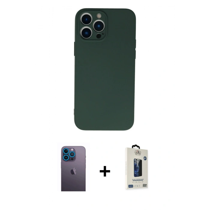 MARSİLYAN™- iPhone 13 Pro Max Kılıf Ahenk Serisi - Siyah Bilvis Hayalet Cam Ekran Koruyucu + Neon Fosforlu Kamera Lens - MI