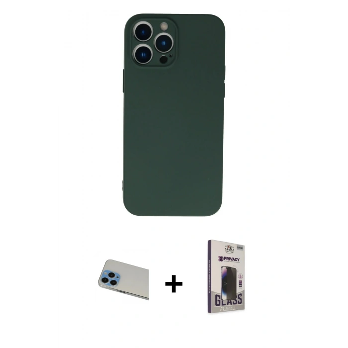 MARSİLYAN™- iPhone 13 Pro Max Kılıf Ahenk Serisi - Siyah Bilvis Hayalet Cam Ekran Koruyucu + Rainbow Kamera Lens Koruma Cam - MI