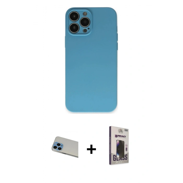 MARSİLYAN™- iPhone 13 Pro Max Kılıf Ahenk Serisi - Siyah Bilvis Hayalet Cam Ekran Koruyucu + Rainbow Kamera Lens Koruma Cam - MI
