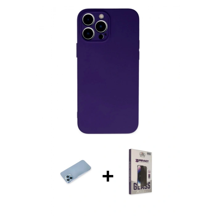 MARSİLYAN™- iPhone 13 Pro Max Kılıf Ahenk Serisi - Siyah Bilvis Hayalet Cam Ekran Koruyucu + Shine Kamera Lens Koruma Cam - MI