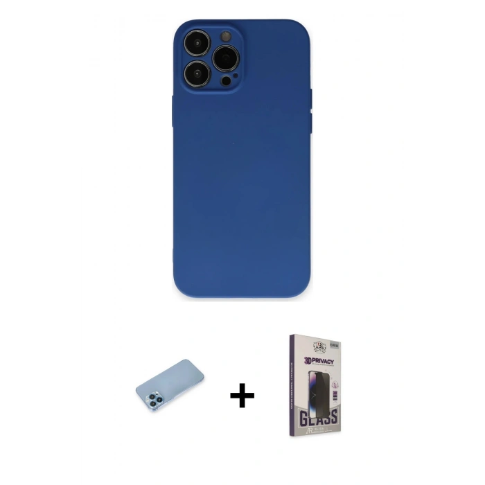 MARSİLYAN™- iPhone 13 Pro Max Kılıf Ahenk Serisi - Siyah Bilvis Hayalet Cam Ekran Koruyucu + Shine Kamera Lens Koruma Cam - MI