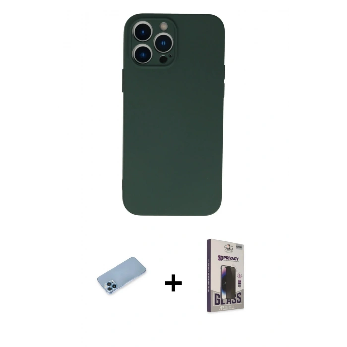 MARSİLYAN™- iPhone 13 Pro Max Kılıf Ahenk Serisi - Siyah Bilvis Hayalet Cam Ekran Koruyucu + Shine Kamera Lens Koruma Cam - MI