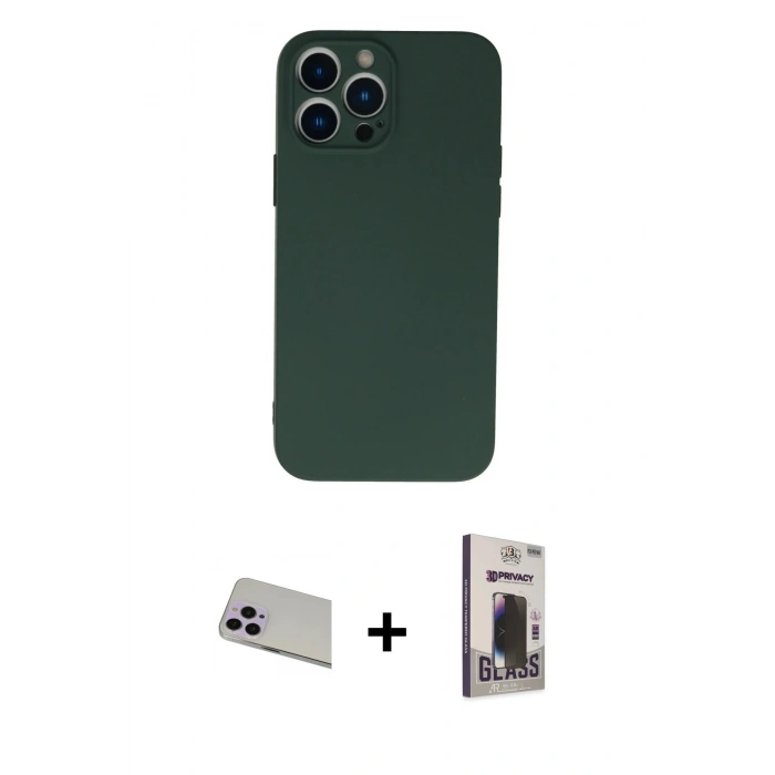 MARSİLYAN™- iPhone 13 Pro Max Kılıf Ahenk Serisi - Siyah Bilvis Hayalet Cam Ekran Koruyucu + Mor Rainbow Kamera Lens Koruma Cam