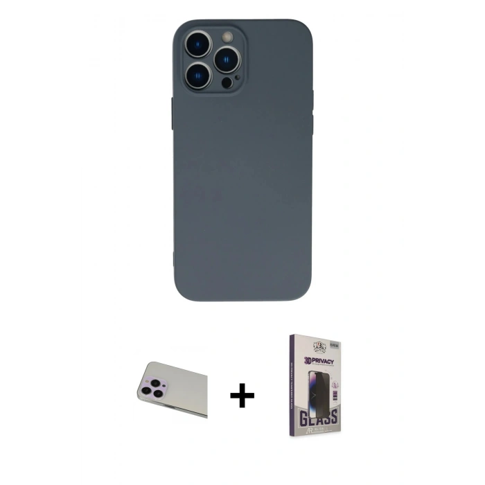 MARSİLYAN™- iPhone 13 Pro Max Kılıf Ahenk Serisi - Siyah Bilvis Hayalet Cam Ekran Koruyucu + Mor Rainbow Kamera Lens Koruma Cam
