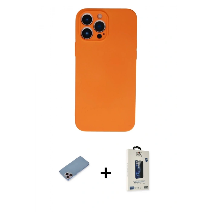 MARSİLYAN™- iPhone 13 Pro Max Kılıf Ahenk Serisi - Siyah Bilvis Hayalet Cam Ekran Koruyucu + Shine Kamera Lens Koruma Cam - PE