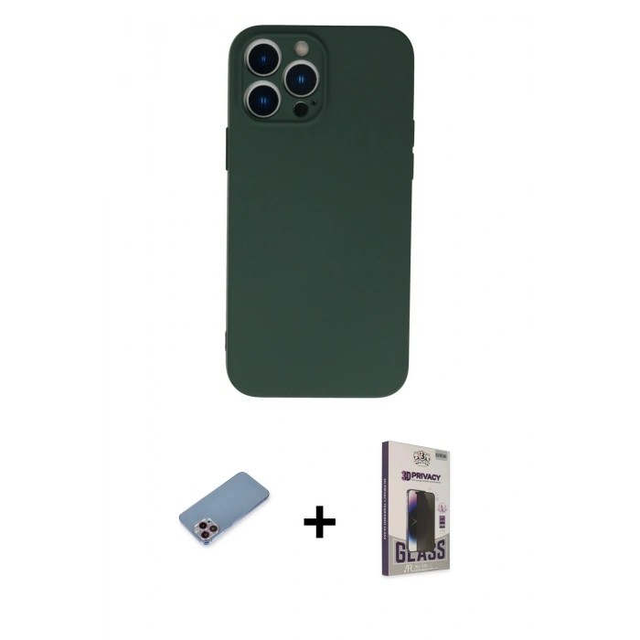 MARSİLYAN™- iPhone 13 Pro Max Kılıf Ahenk Serisi - Siyah Bilvis Hayalet Cam Ekran Koruyucu + Shine Kamera Lens Koruma Cam - PE