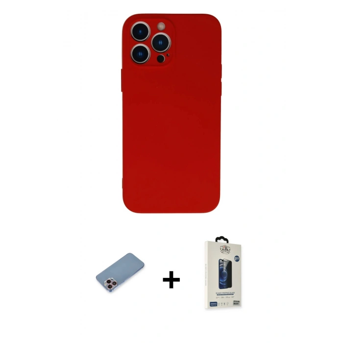 MARSİLYAN™- iPhone 13 Pro Max Kılıf Ahenk Serisi - Siyah Bilvis Hayalet Cam Ekran Koruyucu + Shine Kamera Lens Koruma Cam - PE