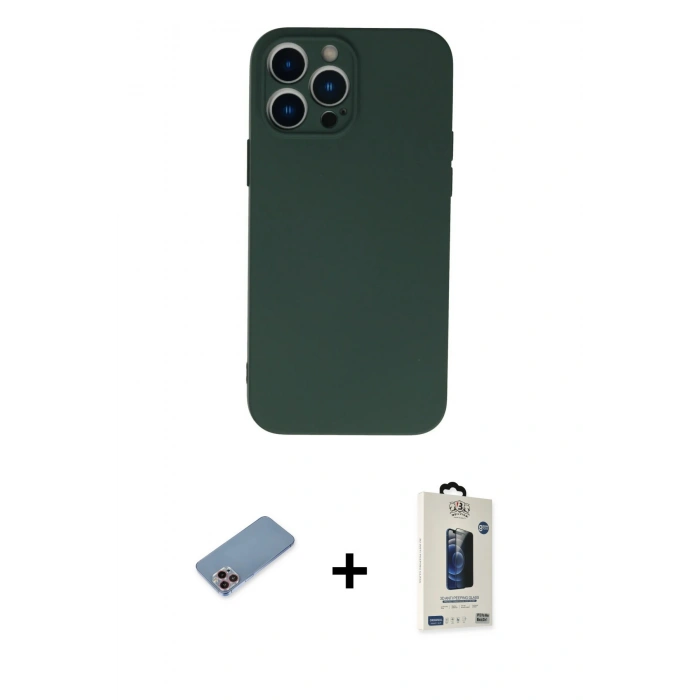 MARSİLYAN™- iPhone 13 Pro Max Kılıf Ahenk Serisi - Siyah Bilvis Hayalet Cam Ekran Koruyucu + Shine Kamera Lens Koruma Cam - PE