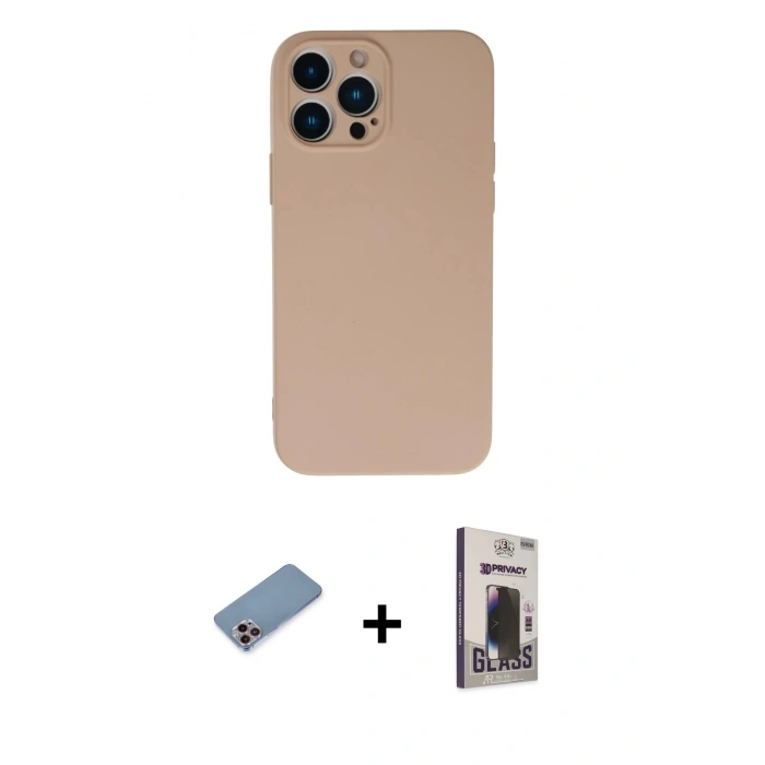 MARSİLYAN™- iPhone 13 Pro Max Kılıf Ahenk Serisi - Siyah Bilvis Hayalet Cam Ekran Koruyucu + Shine Kamera Lens Koruma Cam - PE