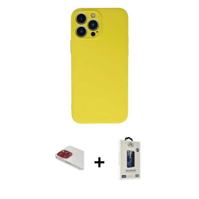 MARSİLYAN™- iPhone 13 Pro Max Kılıf Ahenk Serisi - Siyah Bilvis Hayalet Cam Ekran Koruyucu + Pers Alüminyum Kamera Lens - KI