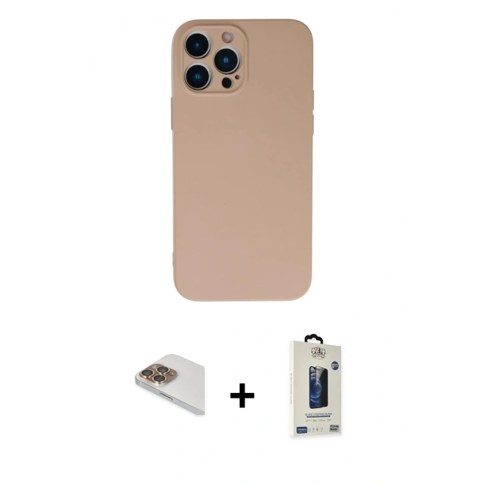MARSİLYAN™- iPhone 13 Pro Max Kılıf Ahenk Serisi - Siyah Bilvis Hayalet Cam Ekran Koruyucu + Pers Alüminyum Kamera Lens - GD