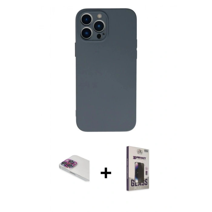 MARSİLYAN™- iPhone 13 Pro Max Kılıf Ahenk Serisi - Siyah Bilvis Hayalet Cam Ekran Koruyucu + Pers Alüminyum Kamera Lens - GI