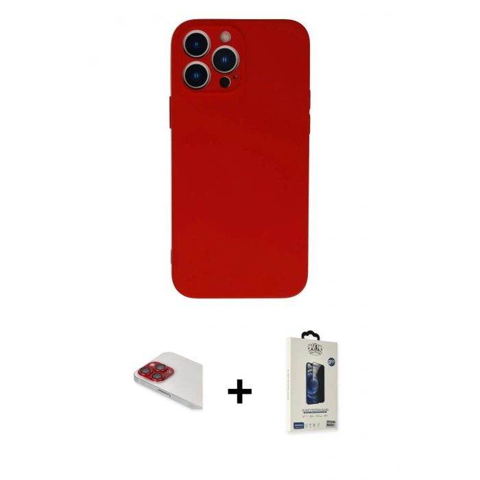 MARSİLYAN™- iPhone 13 Pro Max Kılıf Ahenk Serisi - Siyah Bilvis Hayalet Cam Ekran Koruyucu + Pers Alüminyum Kamera Lens - KI