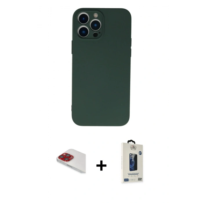 MARSİLYAN™- iPhone 13 Pro Max Kılıf Ahenk Serisi - Siyah Bilvis Hayalet Cam Ekran Koruyucu + Pers Alüminyum Kamera Lens - KI