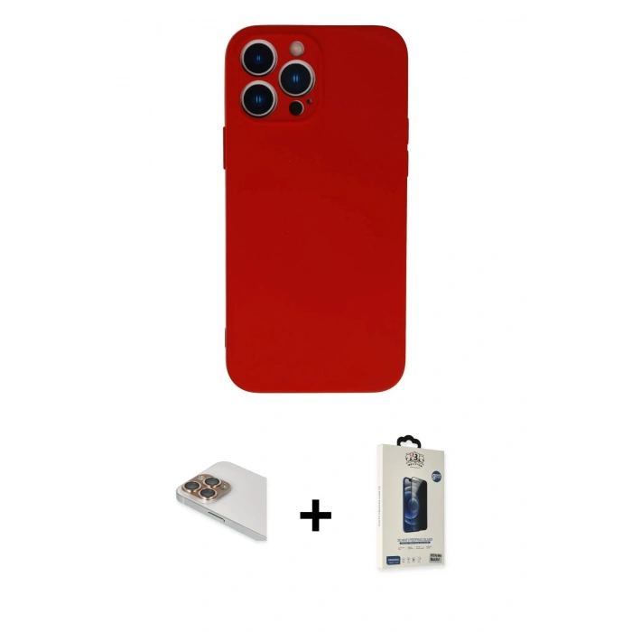 MARSİLYAN™- iPhone 13 Pro Max Kılıf Ahenk Serisi - Siyah Bilvis Hayalet Cam Ekran Koruyucu + Pers Alüminyum Kamera Lens - GD