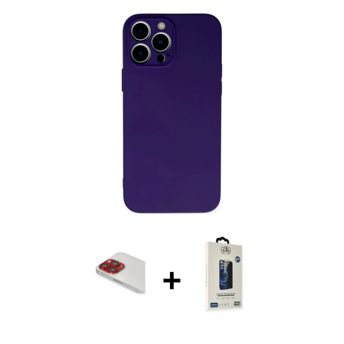 MARSİLYAN™- iPhone 13 Pro Max Kılıf Ahenk Serisi - Siyah Bilvis Hayalet Cam Ekran Koruyucu + Pers Alüminyum Kamera Lens - KI