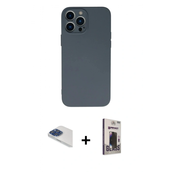 MARSİLYAN™- iPhone 13 Pro Max Kılıf Ahenk Serisi - Siyah Bilvis Hayalet Cam Ekran Koruyucu + Pers Alüminyum Kamera Lens - LT