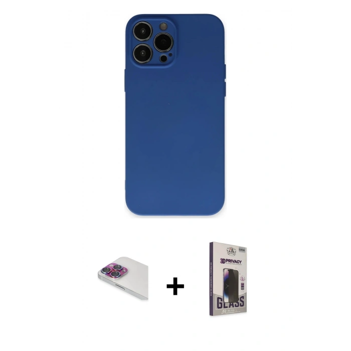 MARSİLYAN™- iPhone 13 Pro Max Kılıf Ahenk Serisi - Siyah Bilvis Hayalet Cam Ekran Koruyucu + Pers Alüminyum Kamera Lens - GI