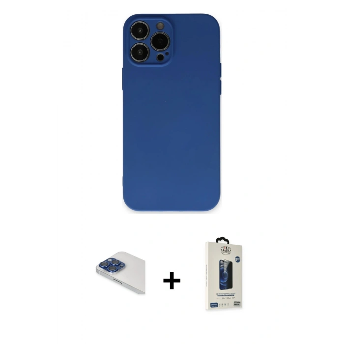MARSİLYAN™- iPhone 13 Pro Max Kılıf Ahenk Serisi - Siyah Bilvis Hayalet Cam Ekran Koruyucu + Pers Alüminyum Kamera Lens - LT