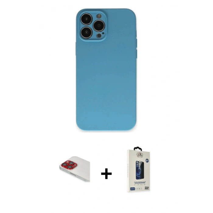 MARSİLYAN™- iPhone 13 Pro Max Kılıf Ahenk Serisi - Siyah Bilvis Hayalet Cam Ekran Koruyucu + Pers Alüminyum Kamera Lens - KI