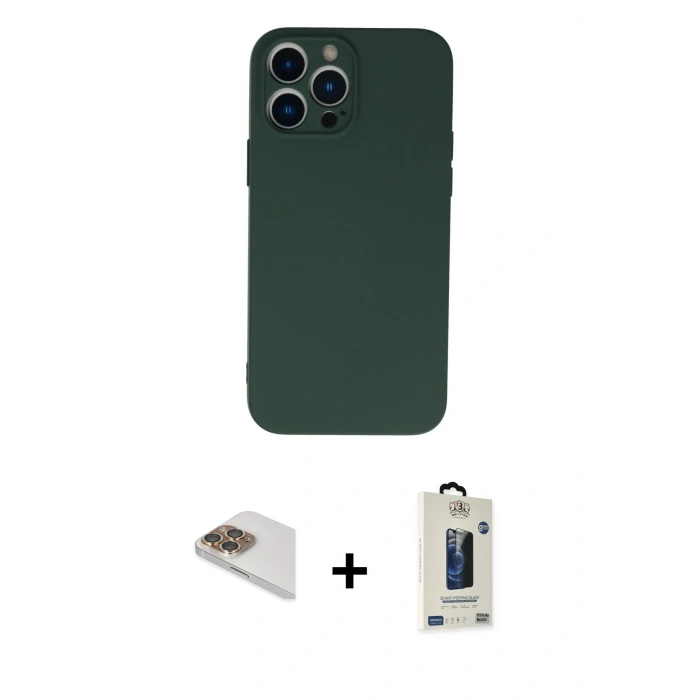 MARSİLYAN™- iPhone 13 Pro Max Kılıf Ahenk Serisi - Siyah Bilvis Hayalet Cam Ekran Koruyucu + Pers Alüminyum Kamera Lens - GD