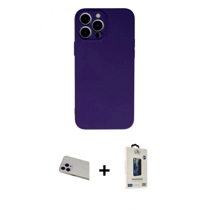 MARSİLYAN™- iPhone 13 Pro Max Kılıf Ahenk Serisi - Siyah Bilvis Hayalet Cam Ekran Koruyucu + Rainbow Kamera Lens Koruma Cam - MR