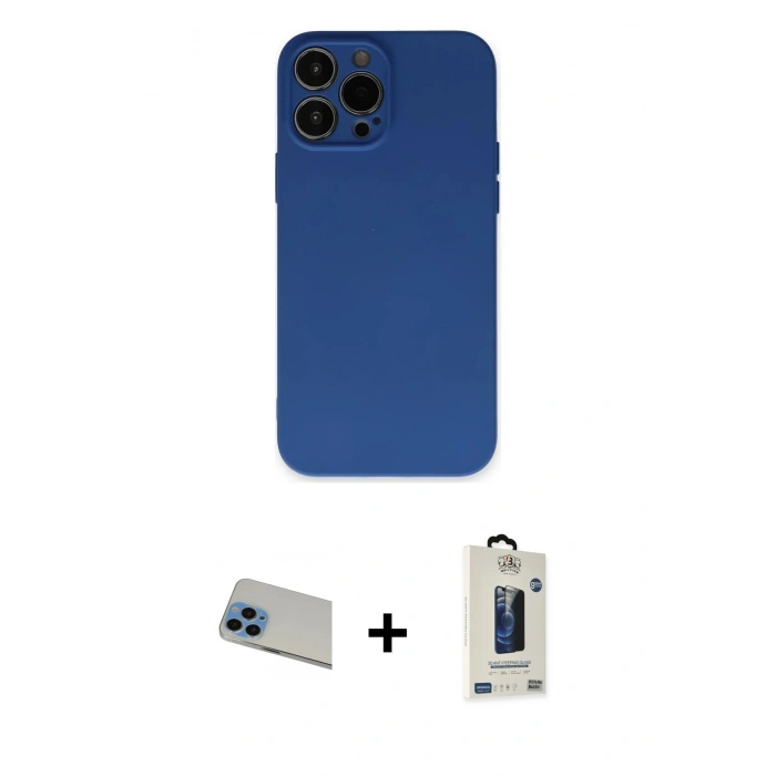 MARSİLYAN™- iPhone 13 Pro Max Kılıf Ahenk Serisi - Siyah Bilvis Hayalet Cam Ekran Koruyucu + Rainbow Kamera Lens Koruma Cam - MI