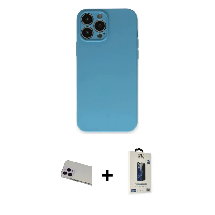 MARSİLYAN™- iPhone 13 Pro Max Kılıf Ahenk Serisi - Siyah Bilvis Hayalet Cam Ekran Koruyucu + Rainbow Kamera Lens Koruma Cam - MR