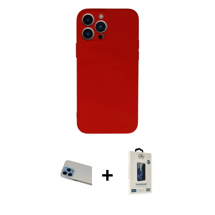 MARSİLYAN™- iPhone 13 Pro Max Kılıf Ahenk Serisi - Siyah Bilvis Hayalet Cam Ekran Koruyucu + Rainbow Kamera Lens Koruma Cam - MI
