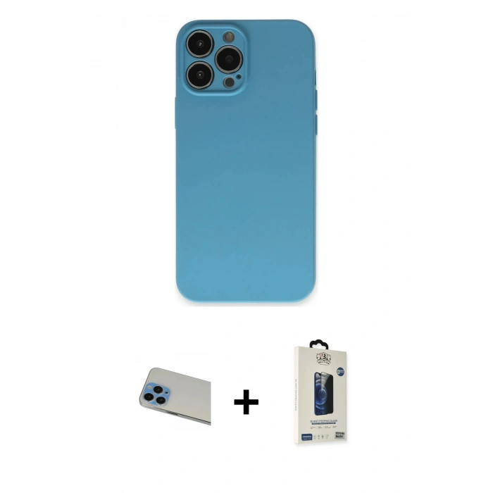MARSİLYAN™- iPhone 13 Pro Max Kılıf Ahenk Serisi - Siyah Bilvis Hayalet Cam Ekran Koruyucu + Rainbow Kamera Lens Koruma Cam - MI
