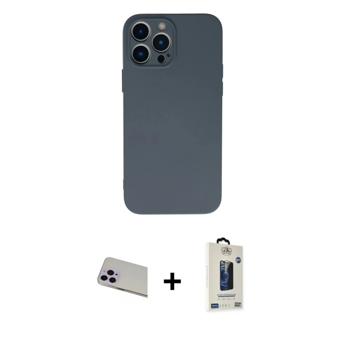 MARSİLYAN™- iPhone 13 Pro Max Kılıf Ahenk Serisi - Siyah Bilvis Hayalet Cam Ekran Koruyucu + Rainbow Kamera Lens Koruma Cam - MR