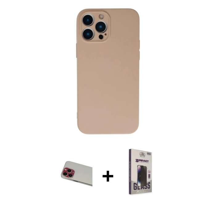MARSİLYAN™- iPhone 13 Pro Max Kılıf Ahenk Serisi - Siyah Bilvis Hayalet Cam Ekran Koruyucu + Rainbow Kamera Lens Koruma Cam - KI